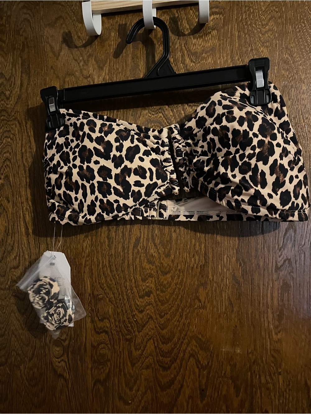 Time and Tru Leopard Print Bandeau Swim Top - Beige, Black, Brown